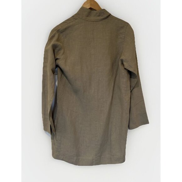 Robin Lane Womens Jacket Tan Linen Knee Length Sz 1 S Lagenlook Minimalist - Picture 2 of 11